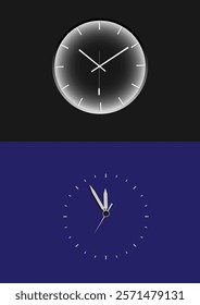 set of analog clock glowing at dark vector illustration