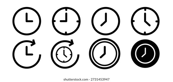 Conjunto De Ícones De Relógio Analógico Mostrando Os Conceitos De Hora, Relógios E Timekeeping Para Projetos De Interface Do Usuário E Stock.