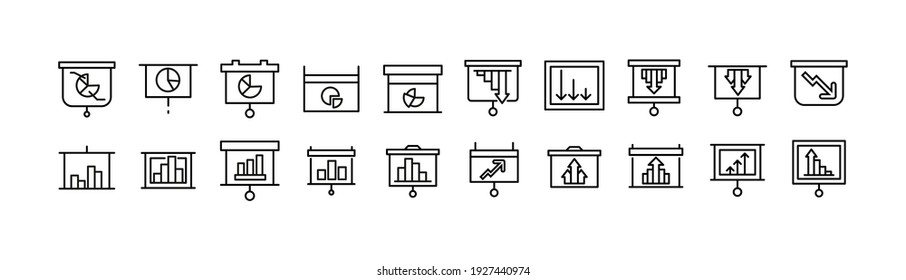 Set of analyitcs line icons. Premium pack of signs in trendy style. Pixel perfect objects for UI, apps and web. 