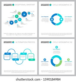 Set of analysis concept infographic charts. Can be used for workflow layout, annual report, presentation slide, web design. Business and accounting concept with process diagram and cycle chart
