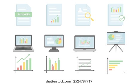 Set Of Analysis Data Vector Illustrations, Business Icons set