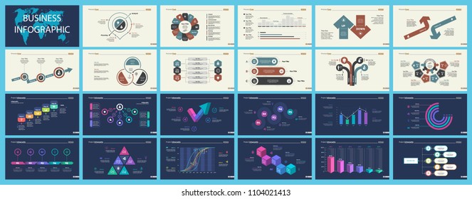 Set of analysis or management concept infographic charts. Business diagrams for presentation slide templates. For corporate report, advertising, banner and brochure design.
