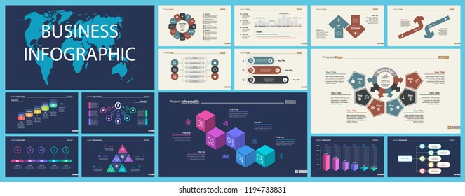 Set of analysis or management concept infographic charts. Business diagrams for presentation slide templates. For corporate report, advertising, banner and brochure design.