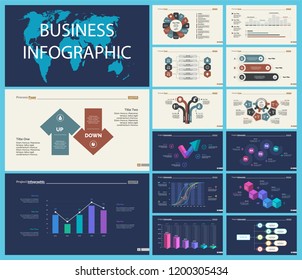 Set of analysis or management concept infographic charts. Business diagrams for presentation slide templates. For corporate report, advertising, banner and brochure design.