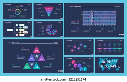Conjunto de gráficos infográficos de conceito de análise ou gerenciamento. Diagramas de negócios para modelos de slides de apresentação. Para design de relatório corporativo, publicidade, banner e folheto.