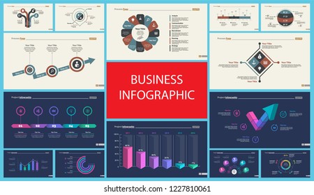 Set of analysis or management concept infographic charts. Business diagrams for presentation slide templates. For corporate report, advertising, banner and brochure design.