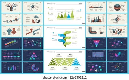 Set of analysis or management concept infographic charts. Business diagrams for presentation slide templates. For corporate report, advertising, banner and brochure design.