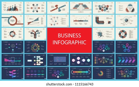 Set of analysis or marketing concept infographic charts. Business diagrams for presentation slide templates. For corporate report, advertising, banner and brochure design.