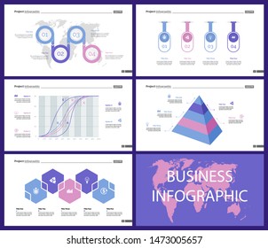 Set of analysis or marketing concept infographic charts. Business diagrams for presentation slide templates. For corporate report, advertising, banner and brochure design.