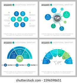 Set of analysis or marketing concept infographic charts. Can be used for annual report, presentation slide, web design. Business and accounting concept with process charts