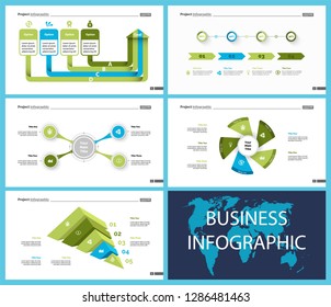 Set of analysis or statistics concept infographic charts. Business diagrams for presentation slide templates. For corporate report, advertising, banner and brochure design.