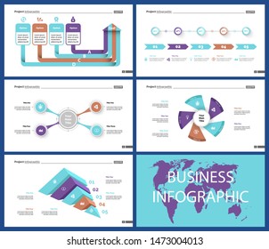 Set of analysis or statistics concept infographic charts. Business diagrams for presentation slide templates. For corporate report, advertising, banner and brochure design.