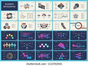 Set of analysis or teamwork concept infographic charts. Graphic elements for presentation slide templates. For corporate report, advertising, banner and brochure design.