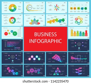 Set of analysis or teamwork concept infographic charts. Graphic elements for presentation slide templates. For corporate report, advertising, banner and brochure design.