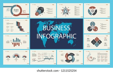 Set of analysis or teamwork concept infographic charts. Graphic elements for presentation slide templates. For corporate report, advertising, banner and brochure design.