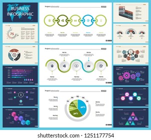 Set of analysis or teamwork concept infographic charts. Graphic elements for presentation slide templates. For corporate report, advertising, banner and brochure design.