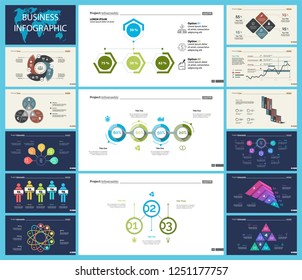 Set of analysis or teamwork concept infographic charts. Graphic elements for presentation slide templates. For corporate report, advertising, banner and brochure design.