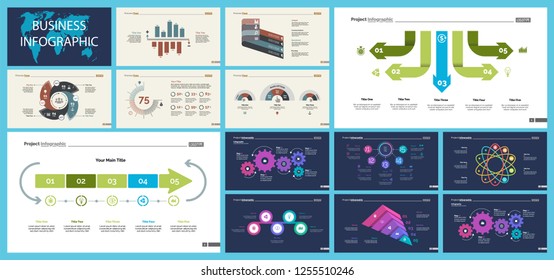 Set of analysis or teamwork concept infographic charts. Graphic elements for presentation slide templates. For corporate report, advertising, banner and brochure design.