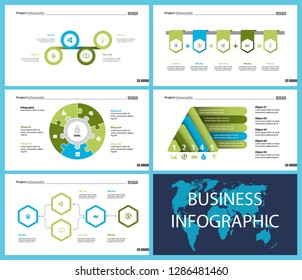 Set of analysis or teamwork concept infographic charts. Graphic elements for presentation slide templates. For corporate report, advertising, banner and brochure design.