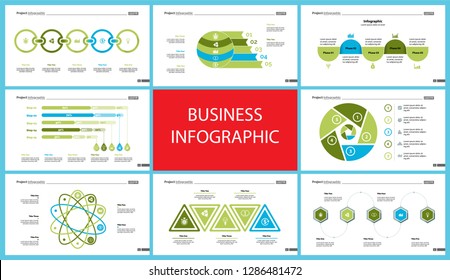 Set of analysis or teamwork concept infographic charts. Graphic elements for presentation slide templates. For corporate report, advertising, banner and brochure design.