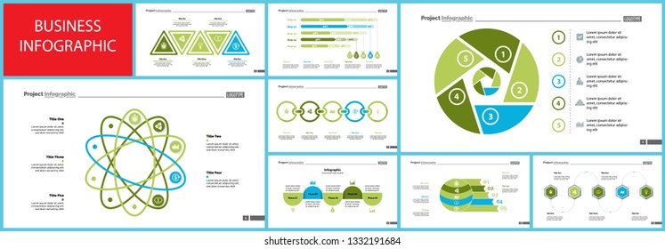 Set of analysis or teamwork concept infographic charts. Graphic elements for presentation slide templates. For corporate report, advertising, banner and brochure design.