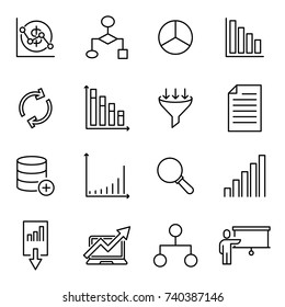Set of analysis thin line icons. High quality pictograms of analytics. Modern outline style icons collection. 