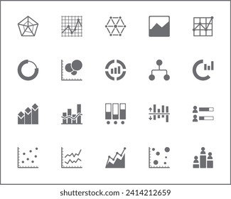 Set of analytics and chart icons line style. It contains such Icons analysis, data, business, investment, pie chart, graph, bar graph, cluster and other elements.