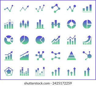 Set of analytics and chart icons line style. It contains such Icons analysis, data, business, investment, pie chart, graph, bar graph, cluster and other elements.