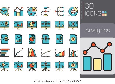Set of Analytics Colorline icons in linear style. User opinion and survey. Color Line icon collection. Conceptual pictogram and infographic.
