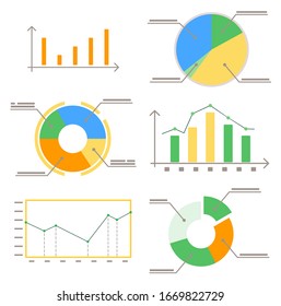 Set of analytics diagrams and graphs isolated on white background. Statistics and financial information for report. Templates of business visualization. Vector illustration of data analysis in flat