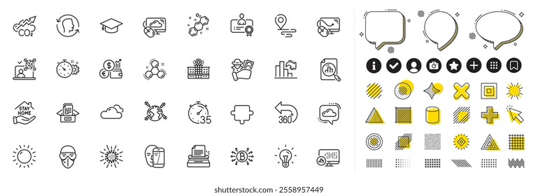 Set of Analytics graph, Qr code and Face id line icons for web app. Design elements, Social media icons. Face biometrics, Cloud communication, Bitcoin system icons. Vector