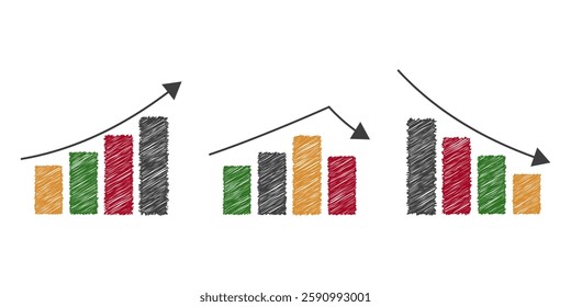 Set of analytics graphs with stylized pencil doodles effect. . 
