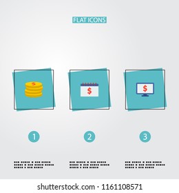 Set of analytics icons flat style symbols with research, coin, calendar and other icons for your web mobile app logo design.
