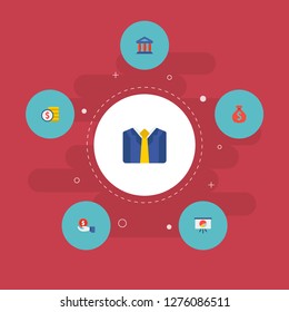 Set of analytics icons flat style symbols with hand money, cash stack, court icons for your web mobile app logo design.