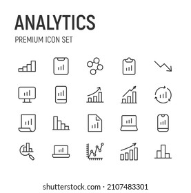 Set of analytics line icons. Premium pack of signs in trendy style. Pixel perfect objects for UI, apps and web. 