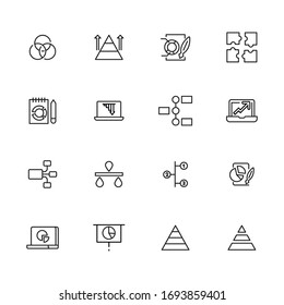 Set of analytics related vector line icons. Premium linear symbols pack. Vector illustration isolated on a white background. Web symbols for web sites and mobile app. Trendy design. 