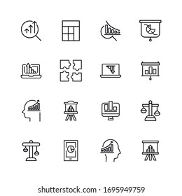 Set of analytics related vector line icons. Premium linear symbols pack. Vector illustration isolated on a white background. Web symbols for web sites and mobile app. Trendy design. 
