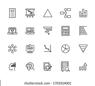Set of analytics related vector line icons. Premium linear symbols pack. Vector illustration isolated on a white background. Web symbols for web sites and mobile app. Trendy design. 