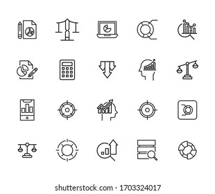 Set of analytics related vector line icons. Premium linear symbols pack. Vector illustration isolated on a white background. Web symbols for web sites and mobile app. Trendy design. 