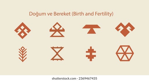 Set of Anatolian Turkish Motifs, birth and fertility symbols.