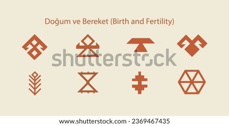 Set of Anatolian Turkish Motifs, birth and fertility symbols. Stock foto © 