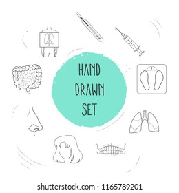 Set of anatomy icons line style symbols with lung, teeth, nose and other icons for your web mobile app logo design.