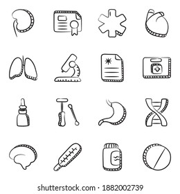 
A Set of Anatomy and Medication Hand Drawn Icons