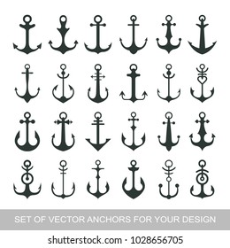 Set anchor emblem. Template sailor icon. Marine symbol symbol. Vector illustration of a yacht club, travel agency. theme of travel. Graphic logo, logotype for design