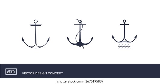 Set of anchor emblems. Modern minimal flat design style. Simple logotype templates. Vector illustration.