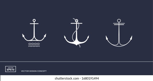Set of anchor emblems. Modern minimal flat design style. Simple logotype template. Vector illustration.