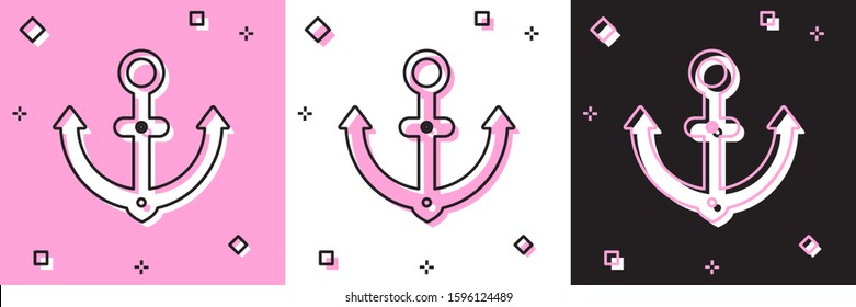 Set Anchor icon isolated on pink and white, black background.  Vector Illustration