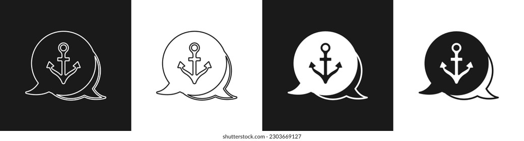 Set Anchor icon isolated on black and white background.  Vector