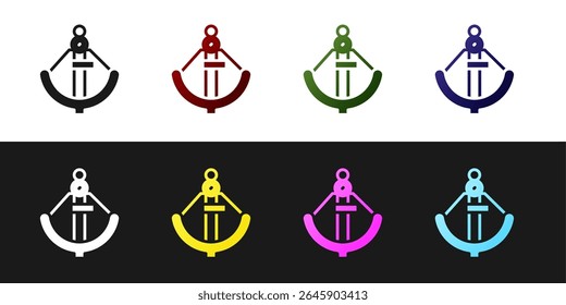 Set Anchor icon isolated on black and white background.  Vector