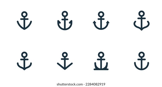 Set of anchor icons on white background